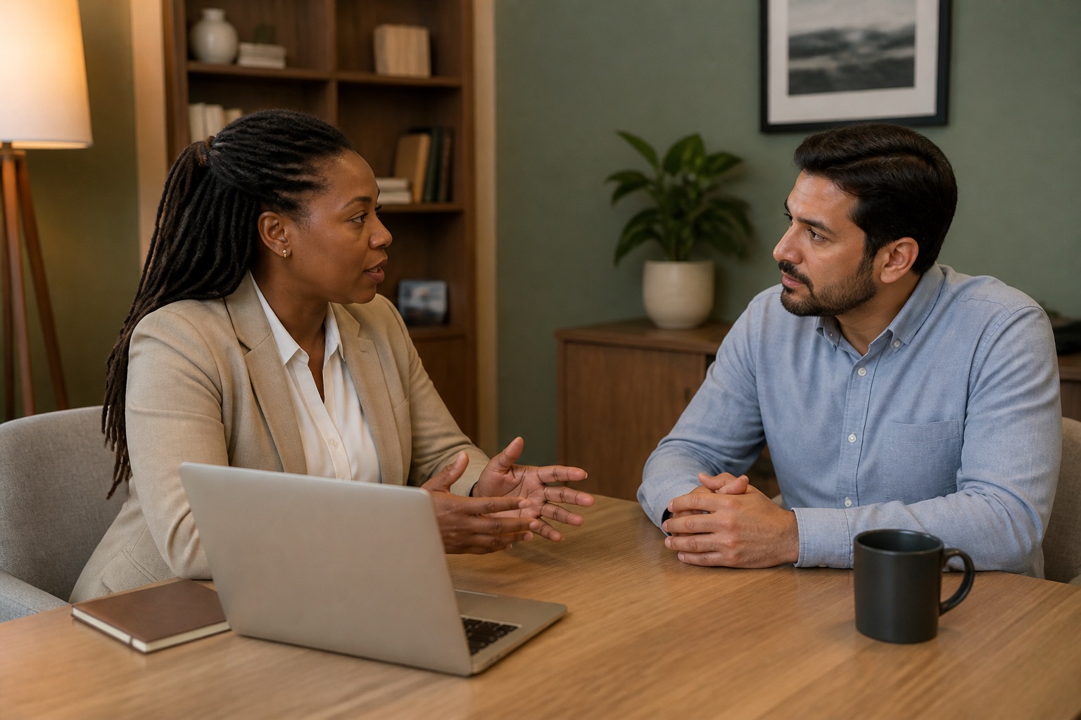 Calm one-on-one consultation conversation